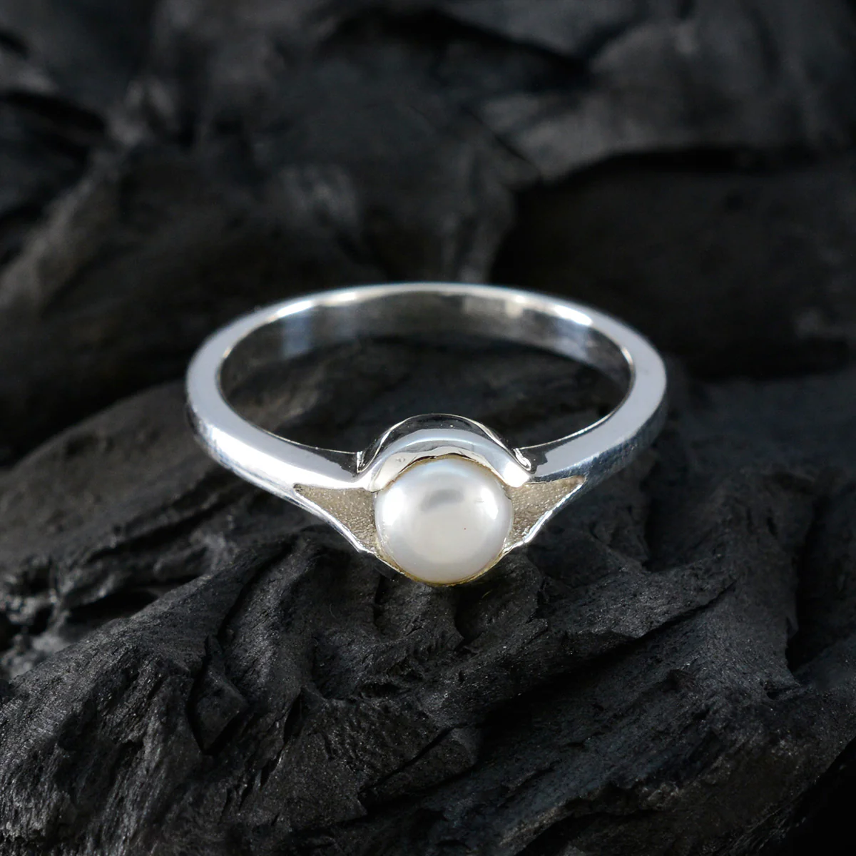 Pearl Solitaire Moroccan Sterling Silver White Gemstones Featherlight Abstract Ring Jewelry - Image 4