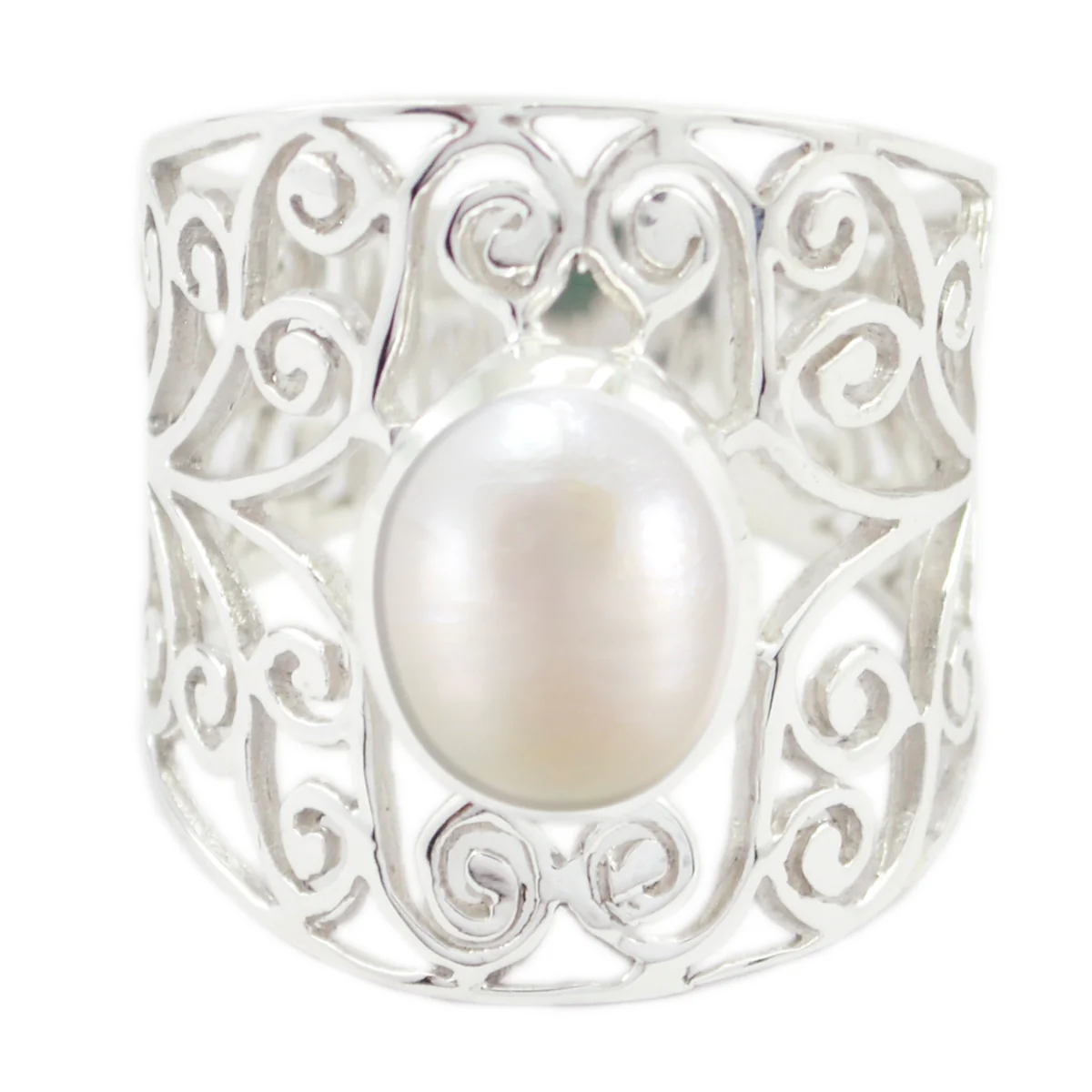 Pearl Solitaire Spanish Silver White Gems Mid-weight Filigree Ring Jewellery