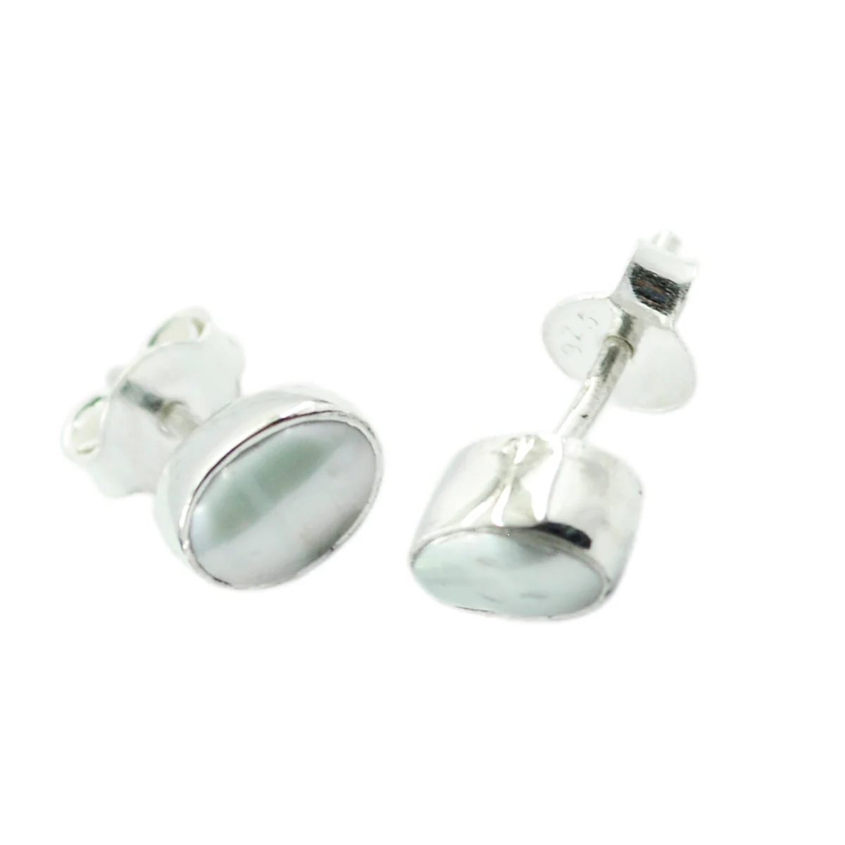Pearl Turkish Leah Solitaire Stud White Sterling Silver Earring - Image 3