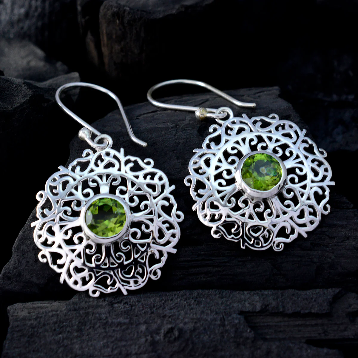 Peridot African Eliza Solitaire Dangle Green 925 Silver Earring - Image 2