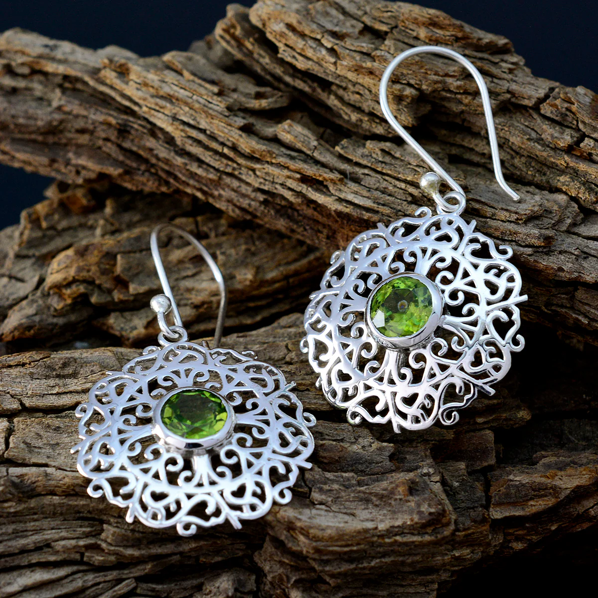 Peridot African Eliza Solitaire Dangle Green 925 Silver Earring - Image 3