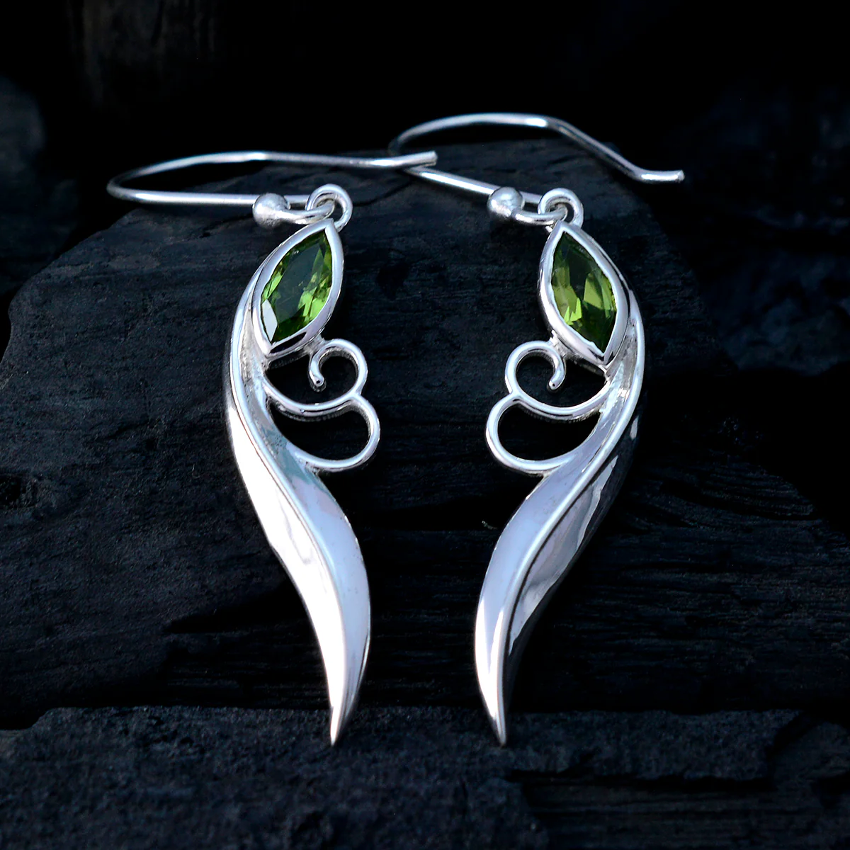 Peridot German Elena Solitaire Dangle Green Silver Earring - Image 2