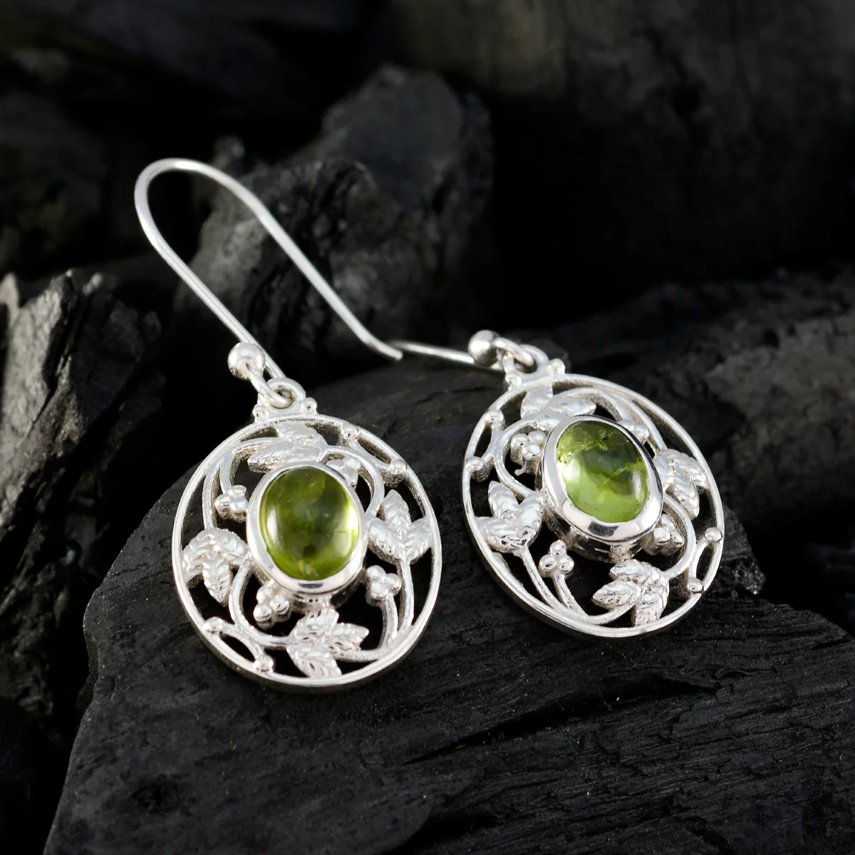Peridot German Julia Solitaire Dangle Green Silver Earring - Image 2