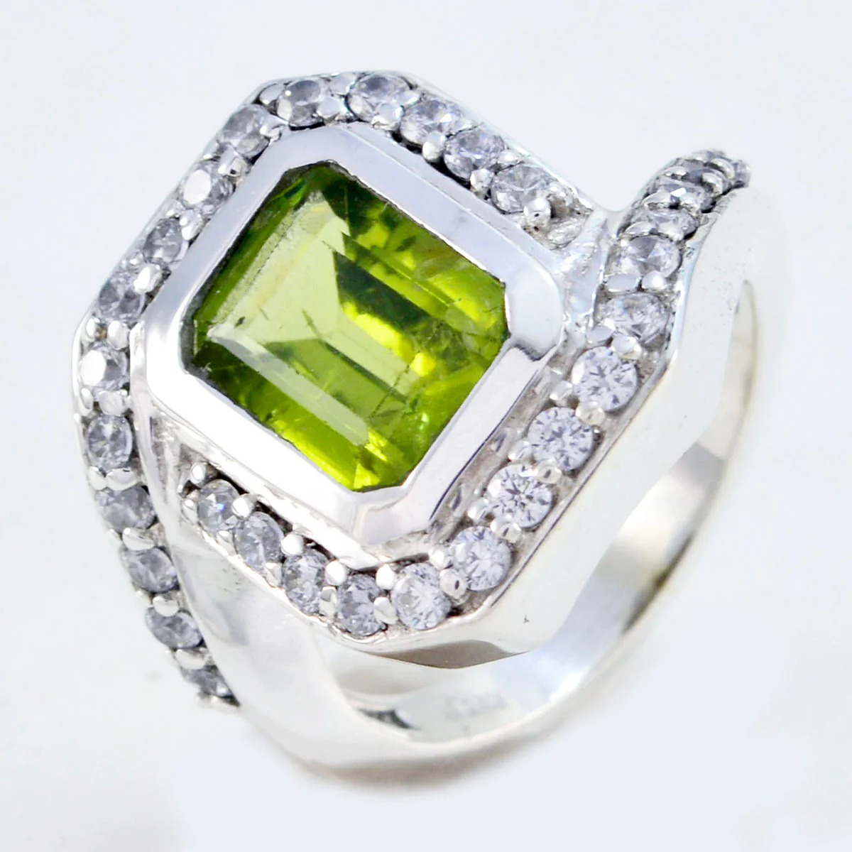 Peridot Halo French Silver Green Gemstone Eye-catching Contemporary Ring Jewelry - Image 3