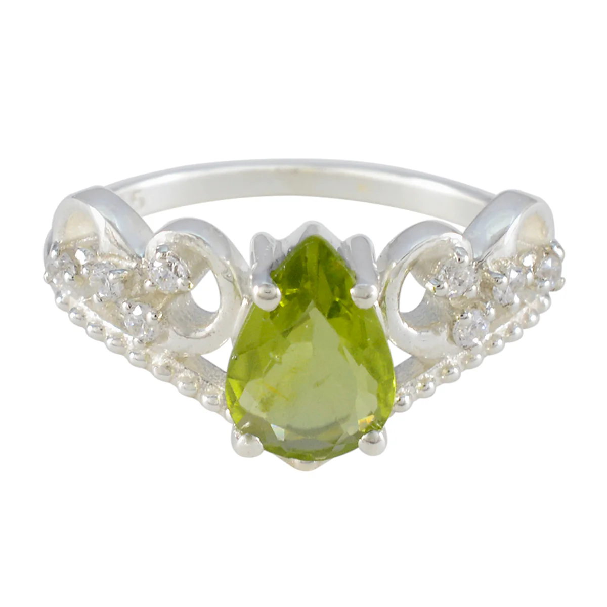 Peridot Halo Indian Sterling Silver Green Gems Featherlight Glamorous Ring Jewelry