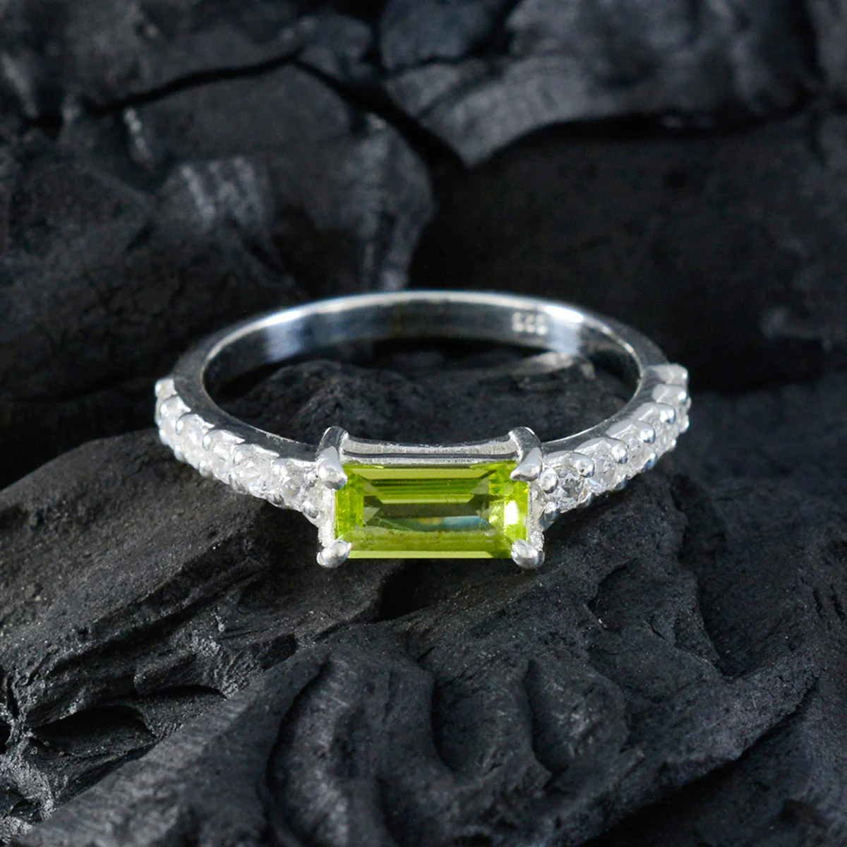 Peridot Halo Korean Sterling Silver Green Gemstone Delicate Abstract Ring Jewellery - Image 4