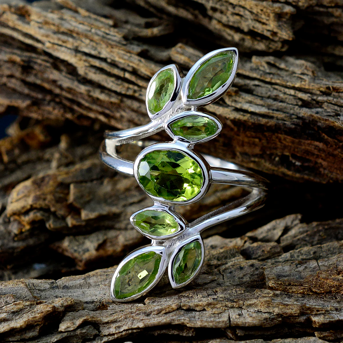Peridot Hepta Moroccan Sterling Silver Green Gemstones Classic Leafy Ring Jewellery - Image 3