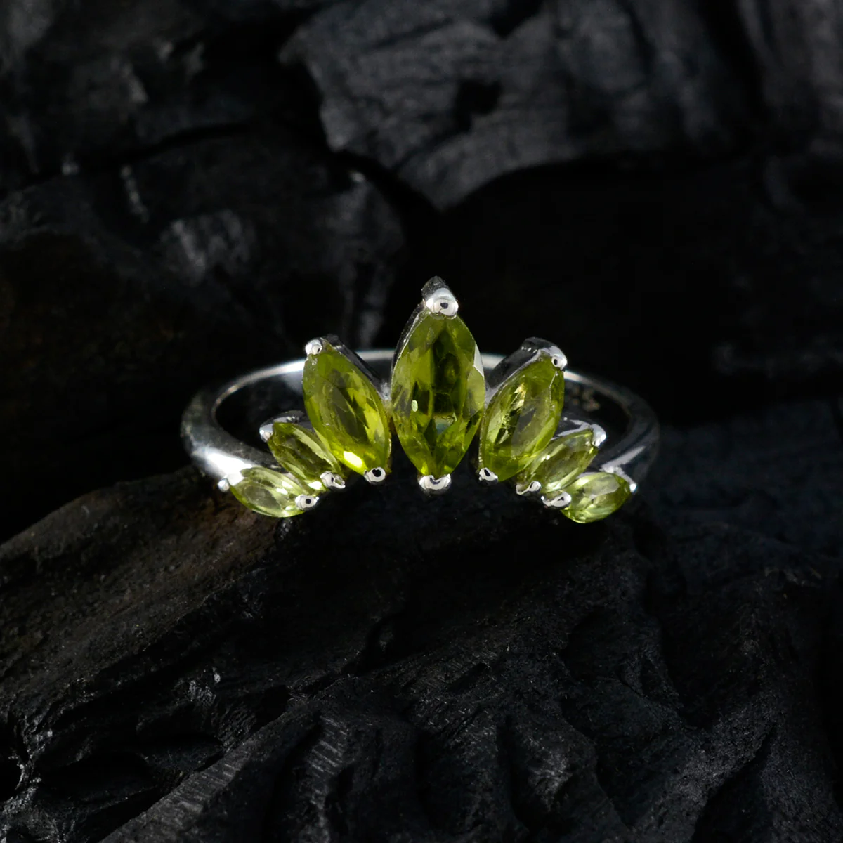 Peridot Hepta Turkish 925 Sterling Silver Green Gemstones Dainty crown Ring Jewellery - Image 5