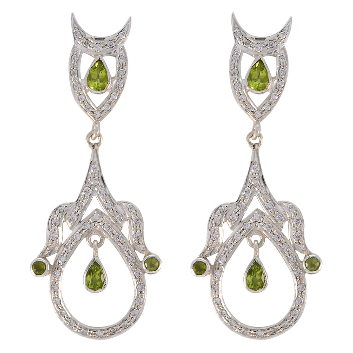 Peridot Indian Lakshmi multiple Stud Green 925 Silver Earring
