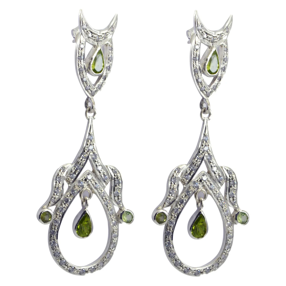 Peridot Indian Lakshmi multiple Stud Green 925 Silver Earring - Image 2