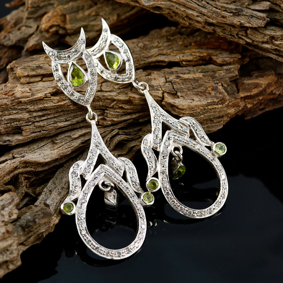 Peridot Indian Lakshmi multiple Stud Green 925 Silver Earring - Image 3