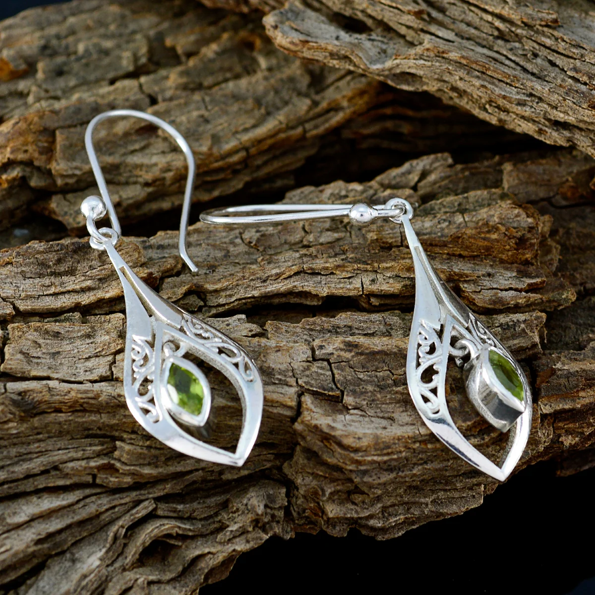Peridot Italian Camila Solitaire Dangle Green 92.5 Silver Earring - Image 3
