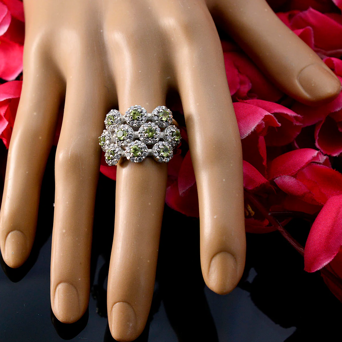 Peridot multiple German 925 Silver Green Gemstone Essential Contemporary Ring Jewellery - Image 5