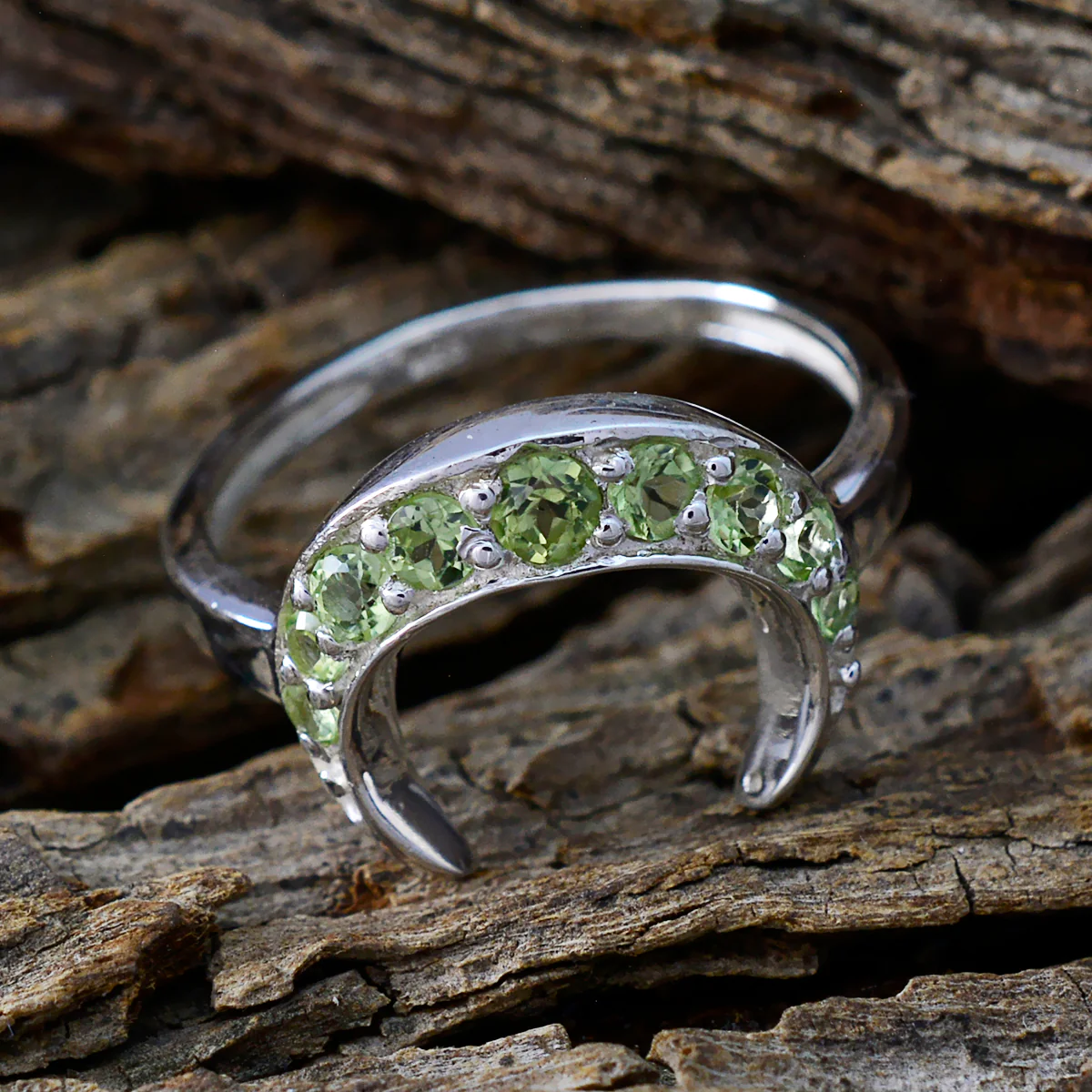 Peridot multiple Korean 925 Silver Green Gemstones Whisper-thin Graceful Ring Jewelry - Image 3