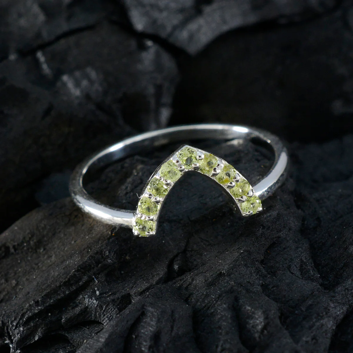Peridot multiple Korean Sterling Silver Green Gemstone Elegant crown Ring Jewellery - Image 5