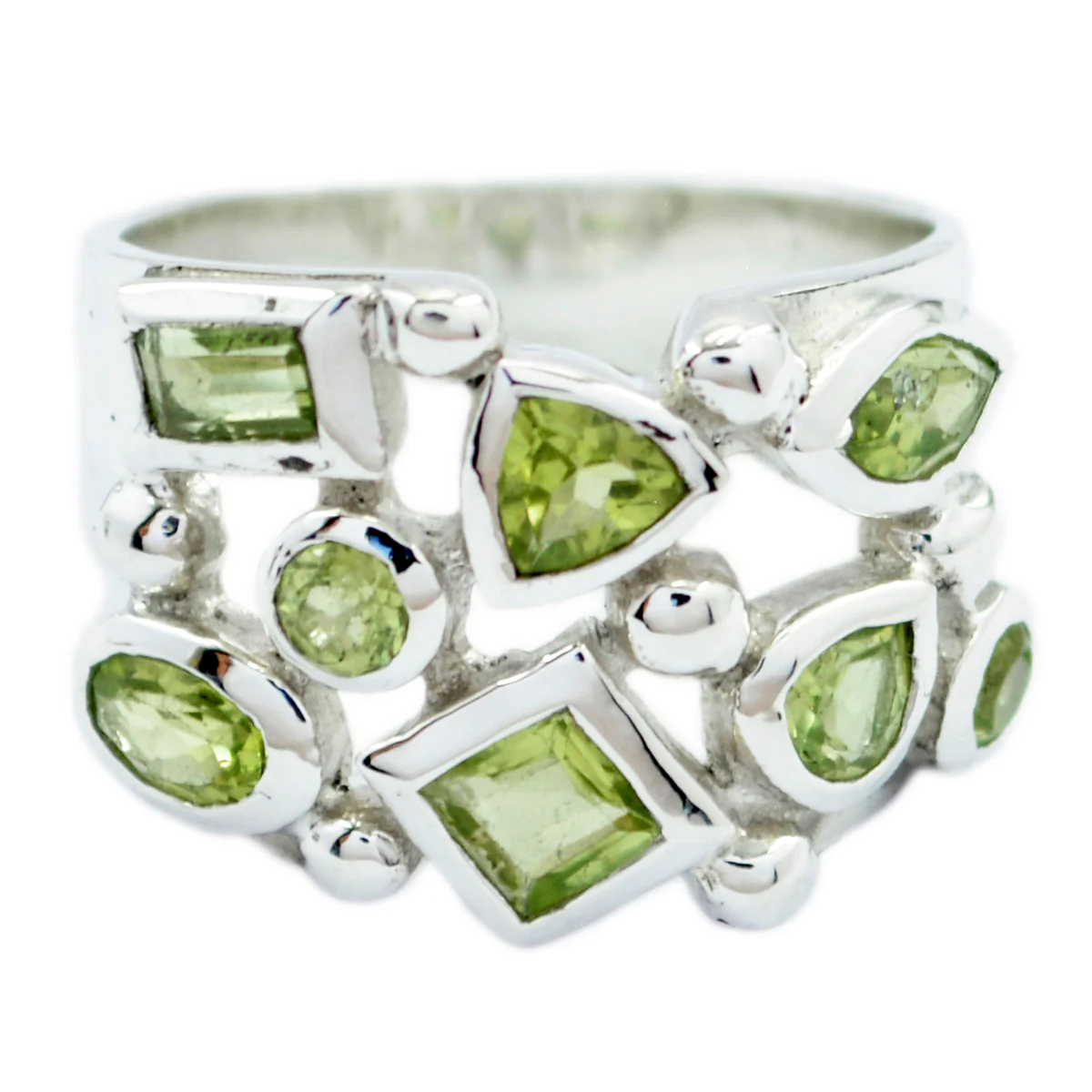 Peridot multiple Russian 92.5 Silver Green Gems Eye-catching Abstract Ring Jewelry