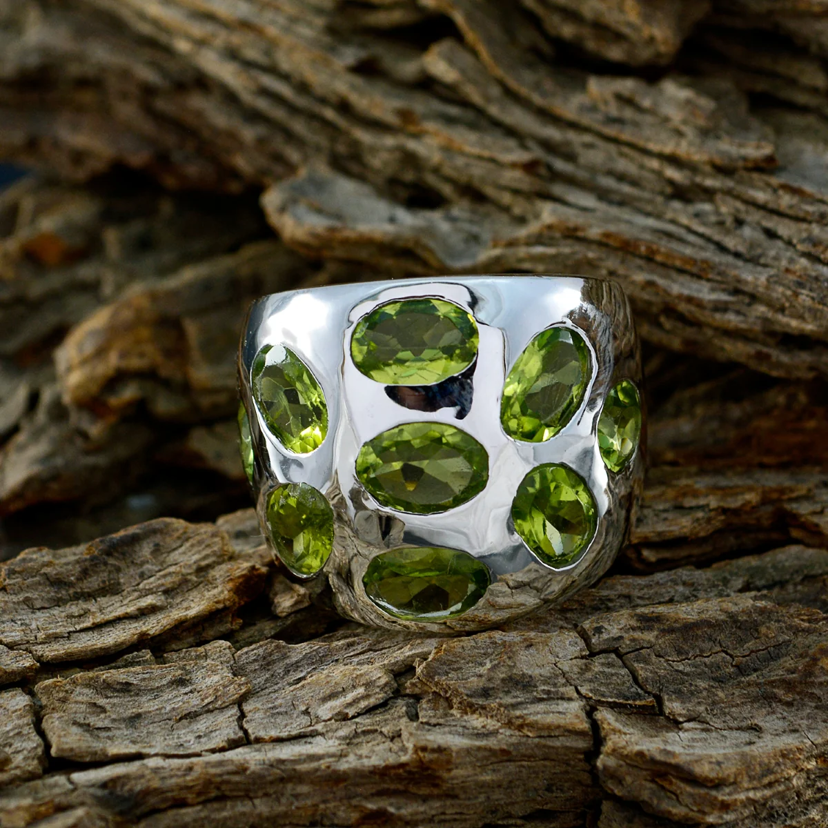 Peridot Navratna Egyptian 92.5 Silver Green Gemstones Versatile Contemporary Ring Jewellery - Image 3
