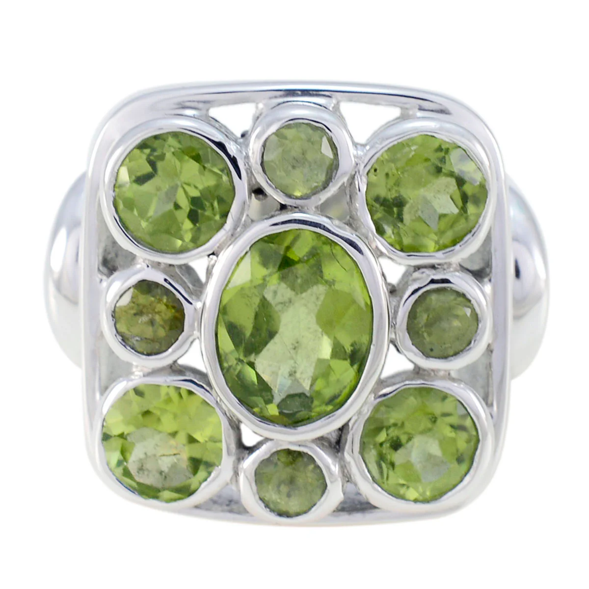 Peridot Navratna Spanish Sterling Silver Green Gemstones Statement Retro Ring Jewelry - Image 2