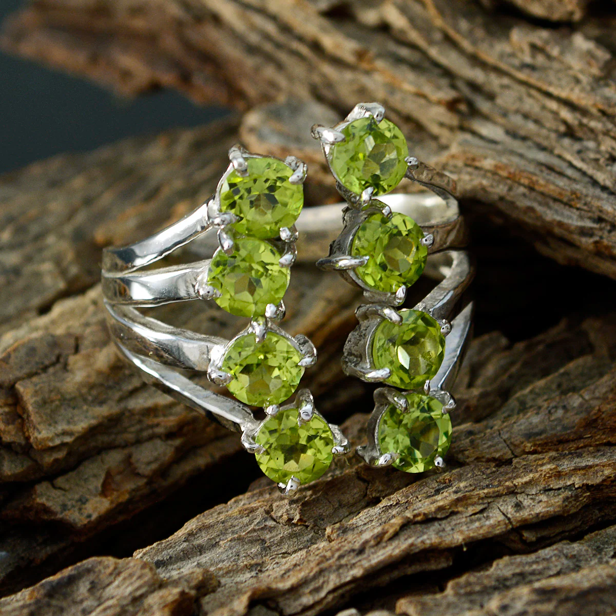 Peridot octa French 925 Silver Green Gemstones Eye-catching Contemporary Ring Jewellery - Image 4