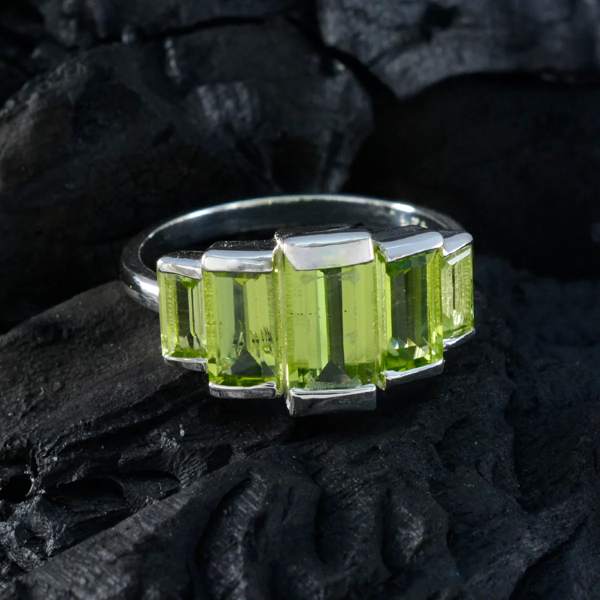Peridot Penta French 92.5 Silver Green Gemstone Featherlight Artisan Ring Jewellery - Image 4