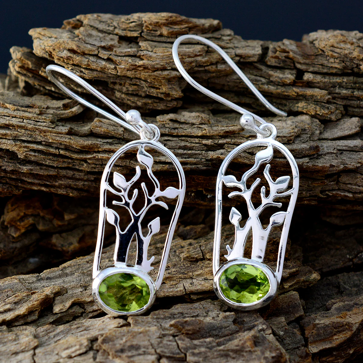 Peridot Russian Ella Solitaire Dangle Green 925 Sterling Silver Earring - Image 3