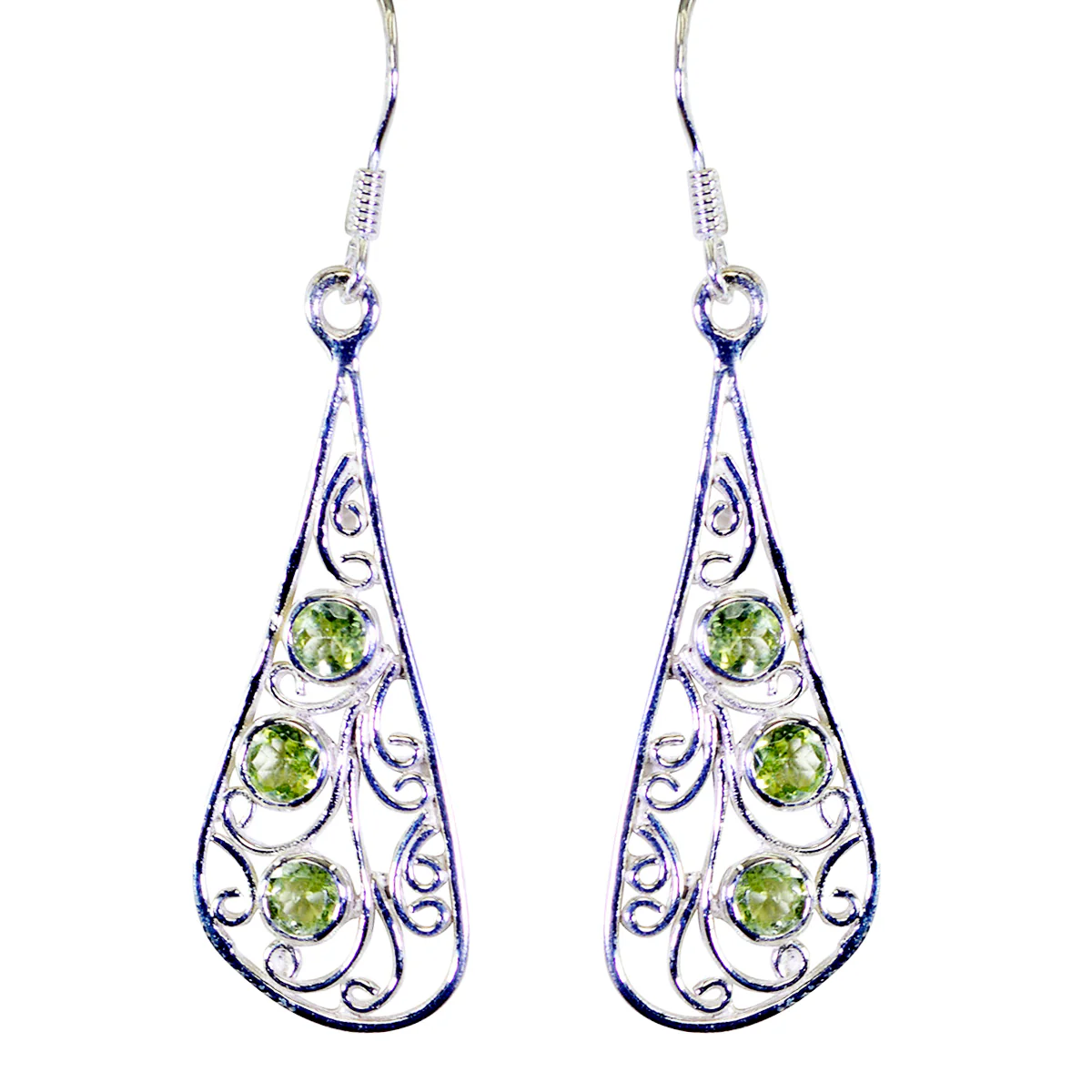 Peridot Russian Leah multiple Dangle Green Silver Earring - Image 2