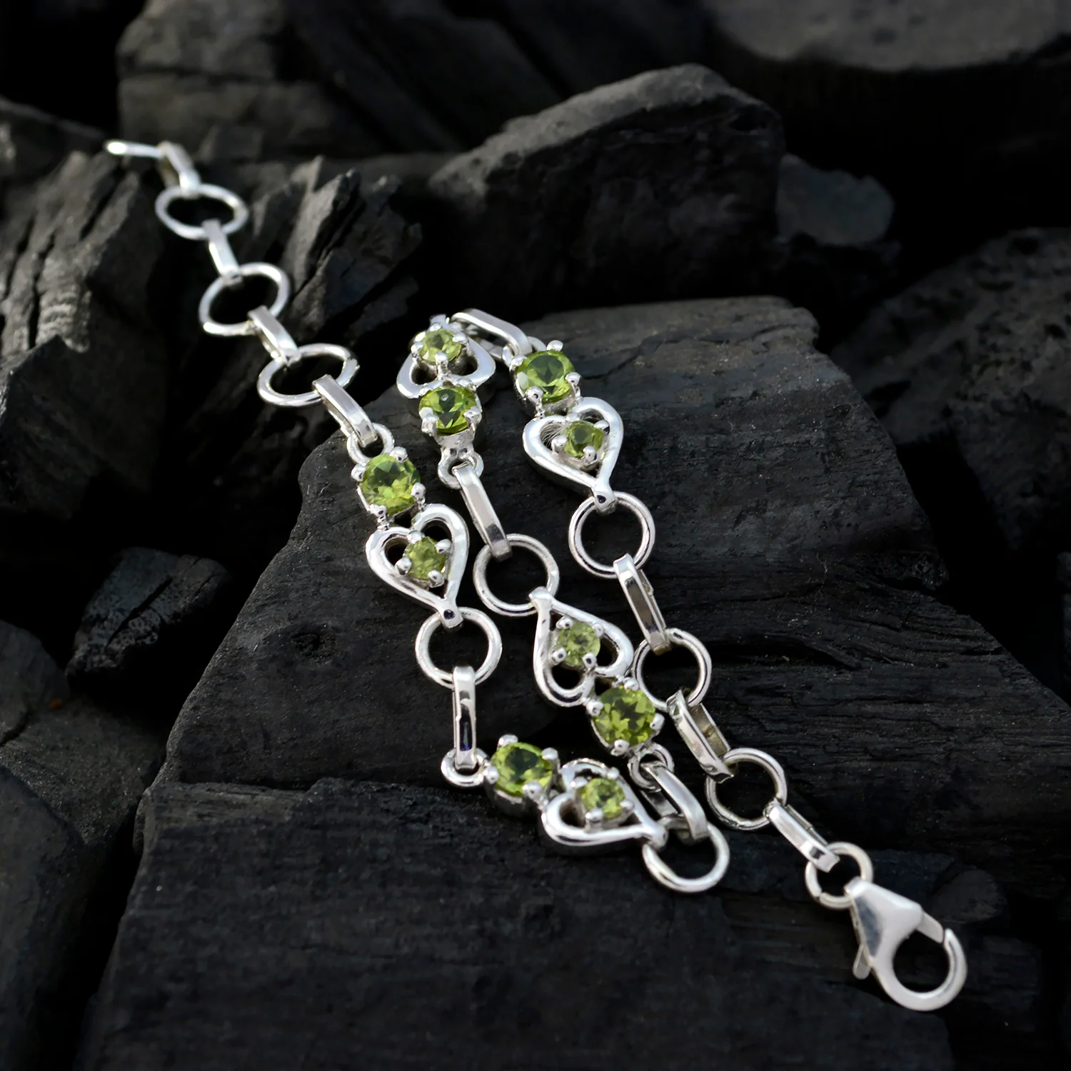 Peridot Showstopper Dainty Green Silver Links Bracelet - Image 3