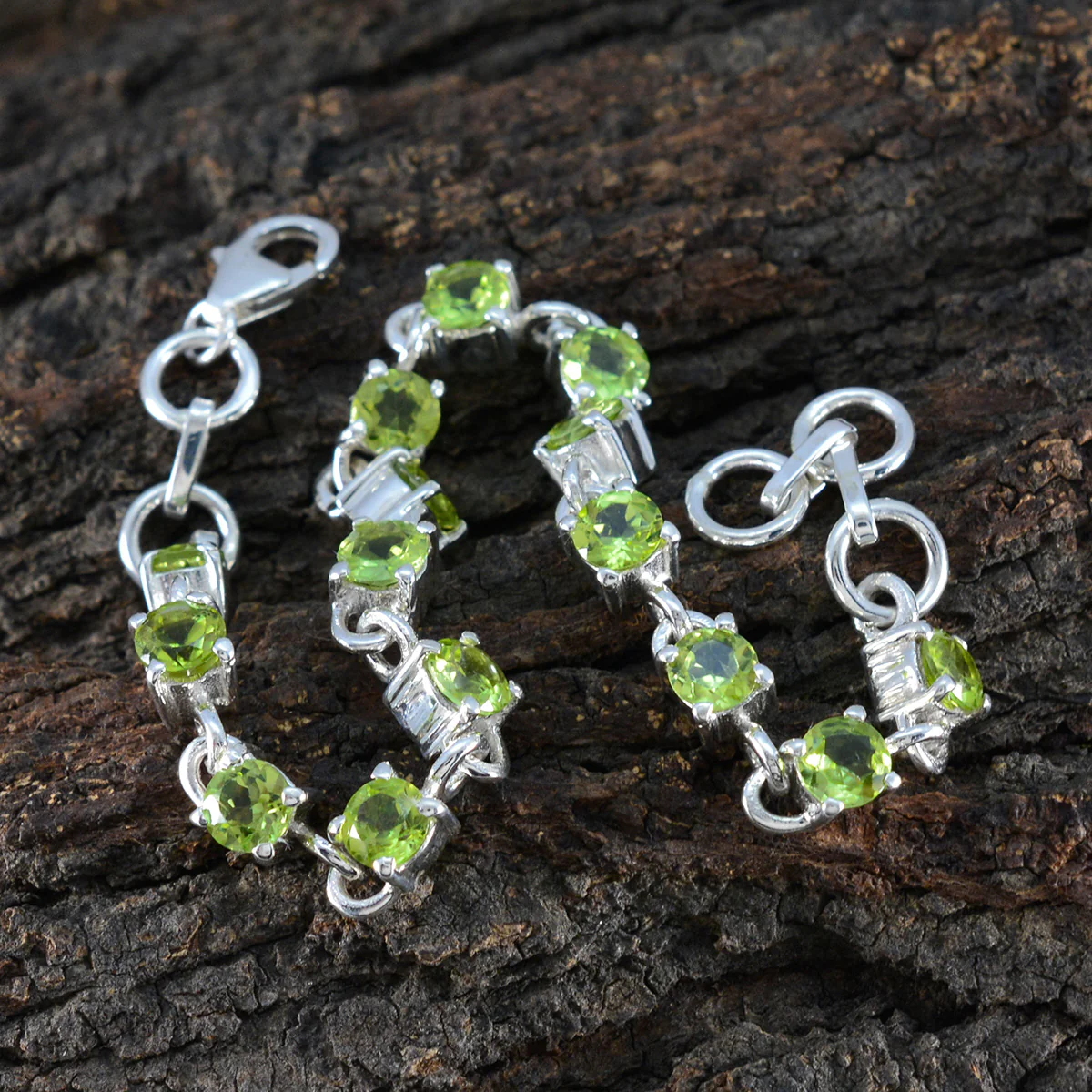 Peridot Siblings Day Featherlight Green 925 Silver Links Bracelet - Image 4