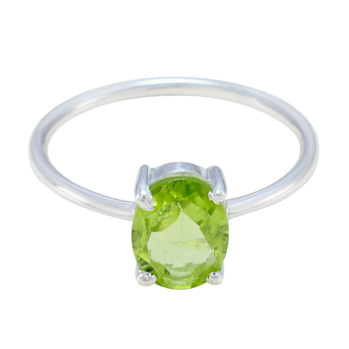 Peridot Solitaire American 925 Sterling Silver Green Gemstone Elegant Glamorous Ring Jewellery