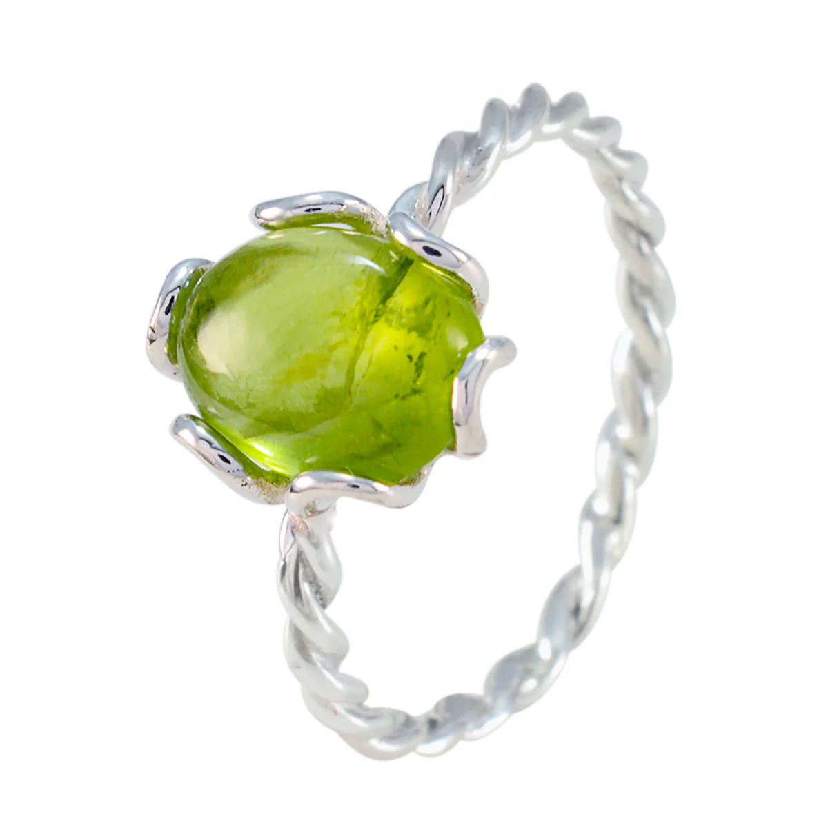Peridot Solitaire American 925 Sterling Silver Green Gemstone Elegant Twist Ring Jewelry - Image 2