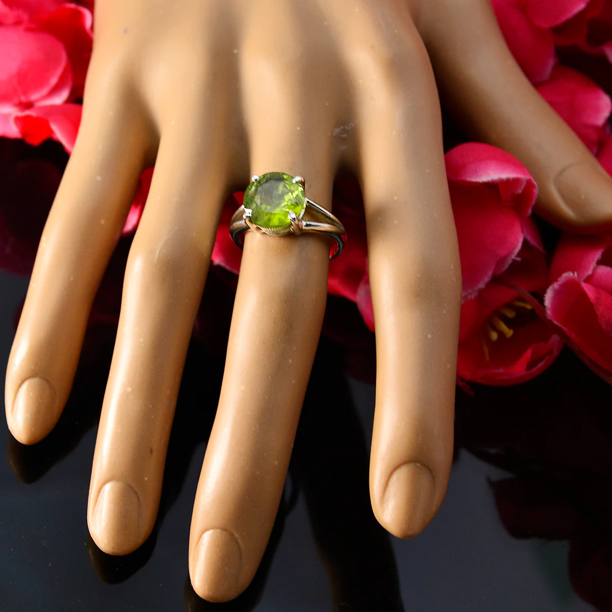 Peridot Solitaire American Silver Green Gems Whisper-thin Fairytale Ring Jewelry - Image 3