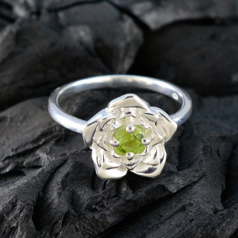 Peridot Solitaire German 925 Silver Green Gems Tiny Floral Ring Jewelry - Image 4