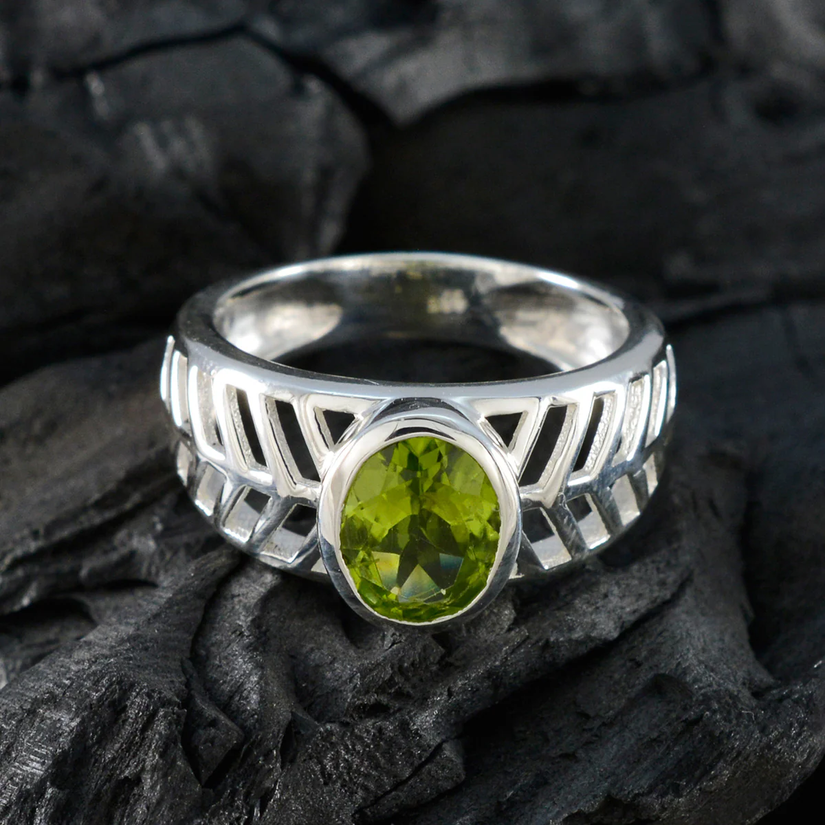 Peridot Solitaire German 925 Silver Green Gemstones Minimal Art Deco Ring Jewelry - Image 4