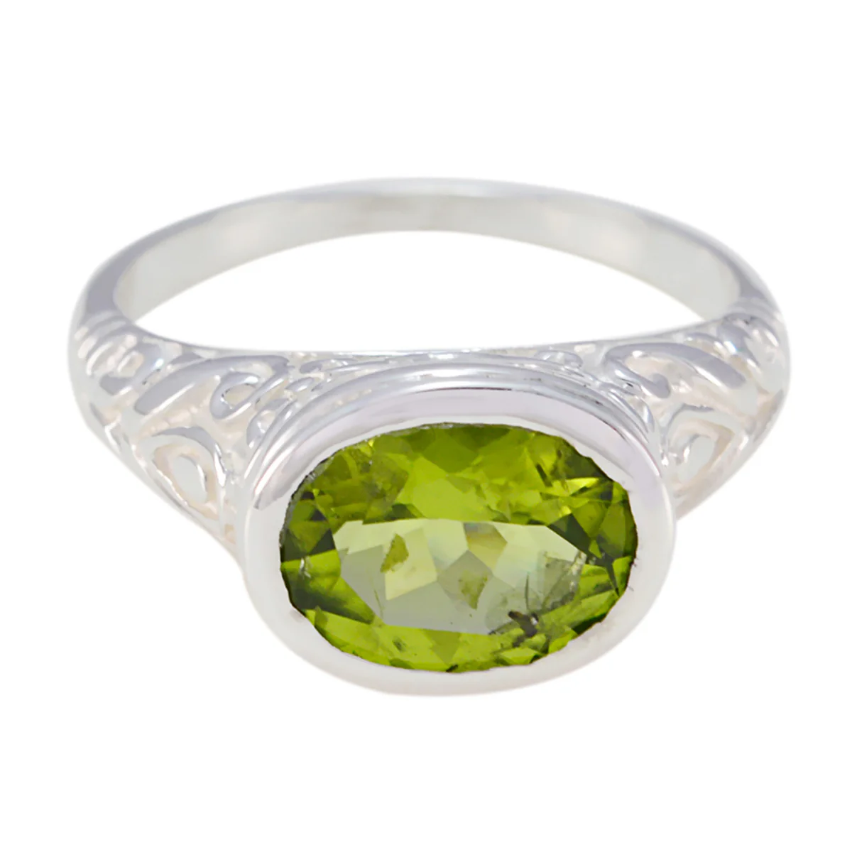 Peridot Solitaire German 925 Sterling Silver Green Gems Minimal Art Deco Ring Jewellery - Image 2
