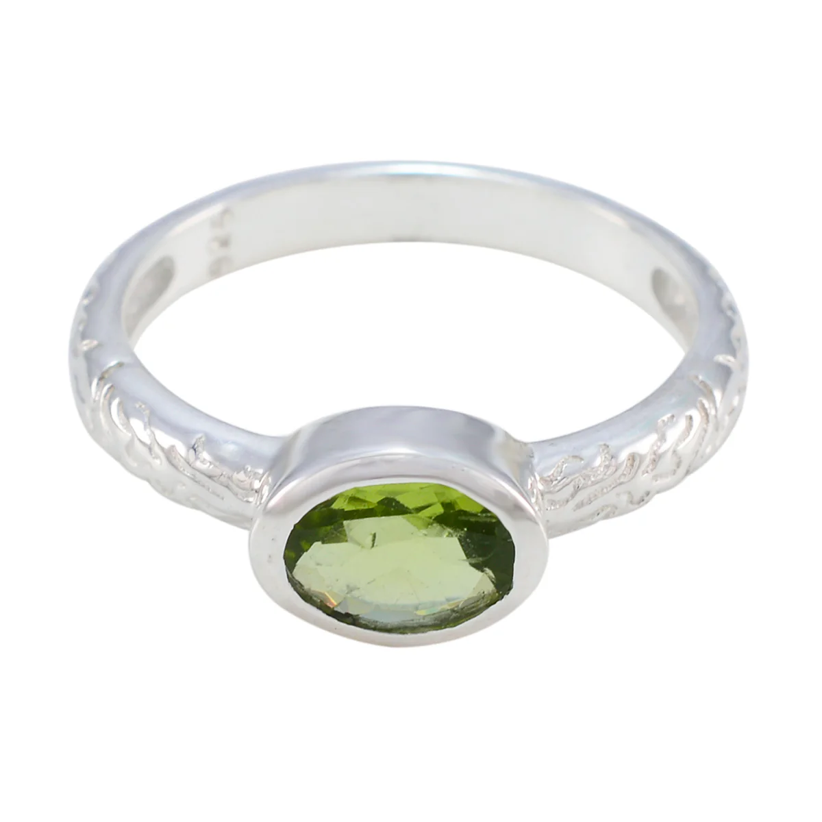 Peridot Solitaire Indian 92.5 Silver Green Gems Featherlight Twist Ring Jewellery