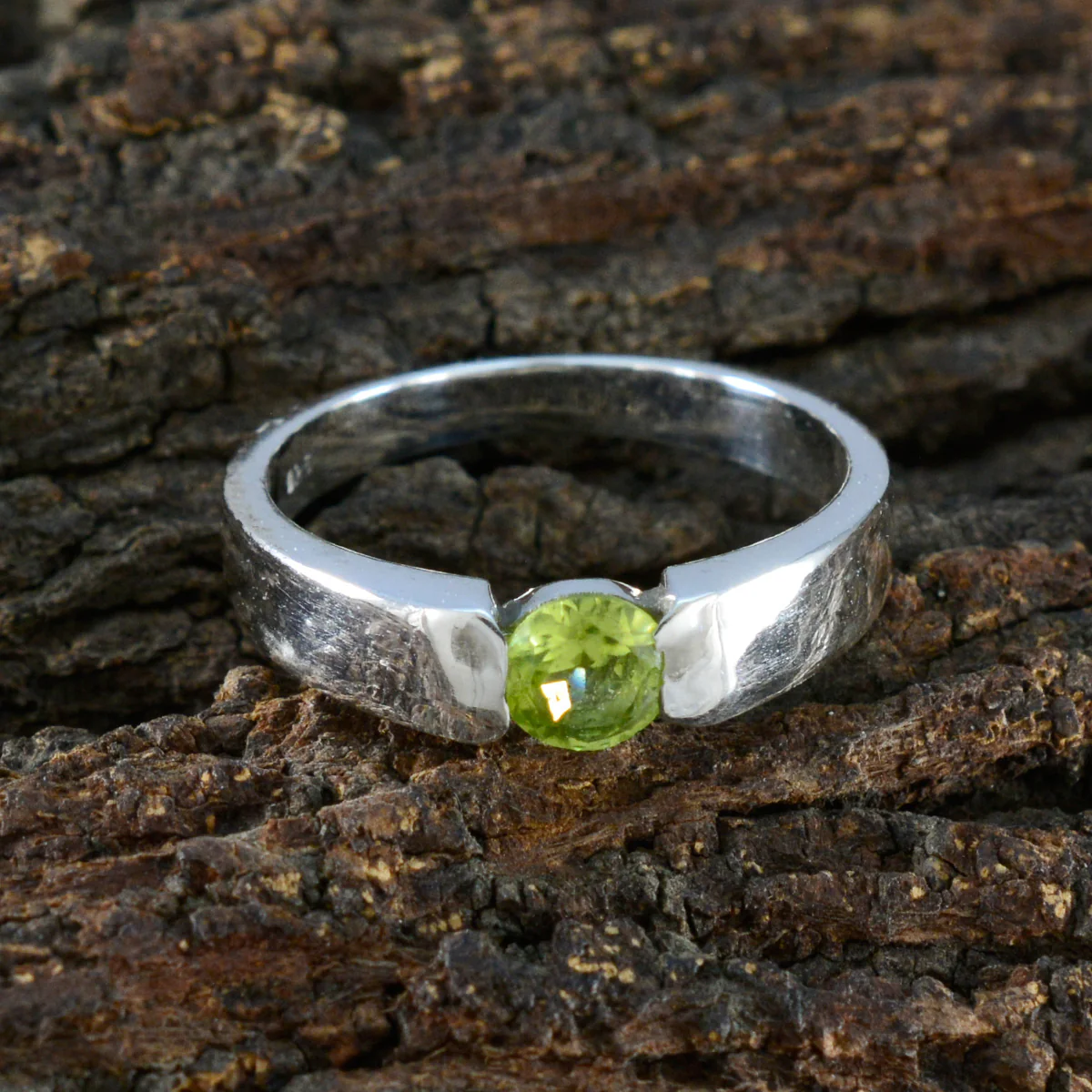 Peridot Solitaire Indian 925 Silver Green Gemstone Slim Abstract Ring Jewellery - Image 3