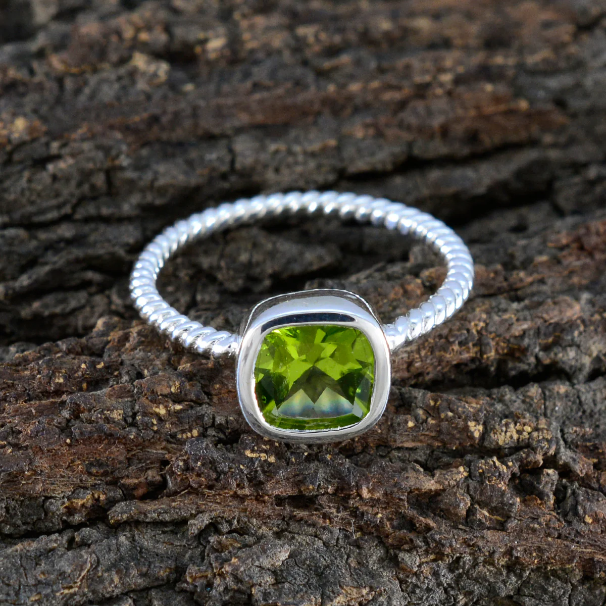 Peridot Solitaire Japanese 92.5 Silver Green Gems Dainty Abstract Ring Jewellery - Image 3