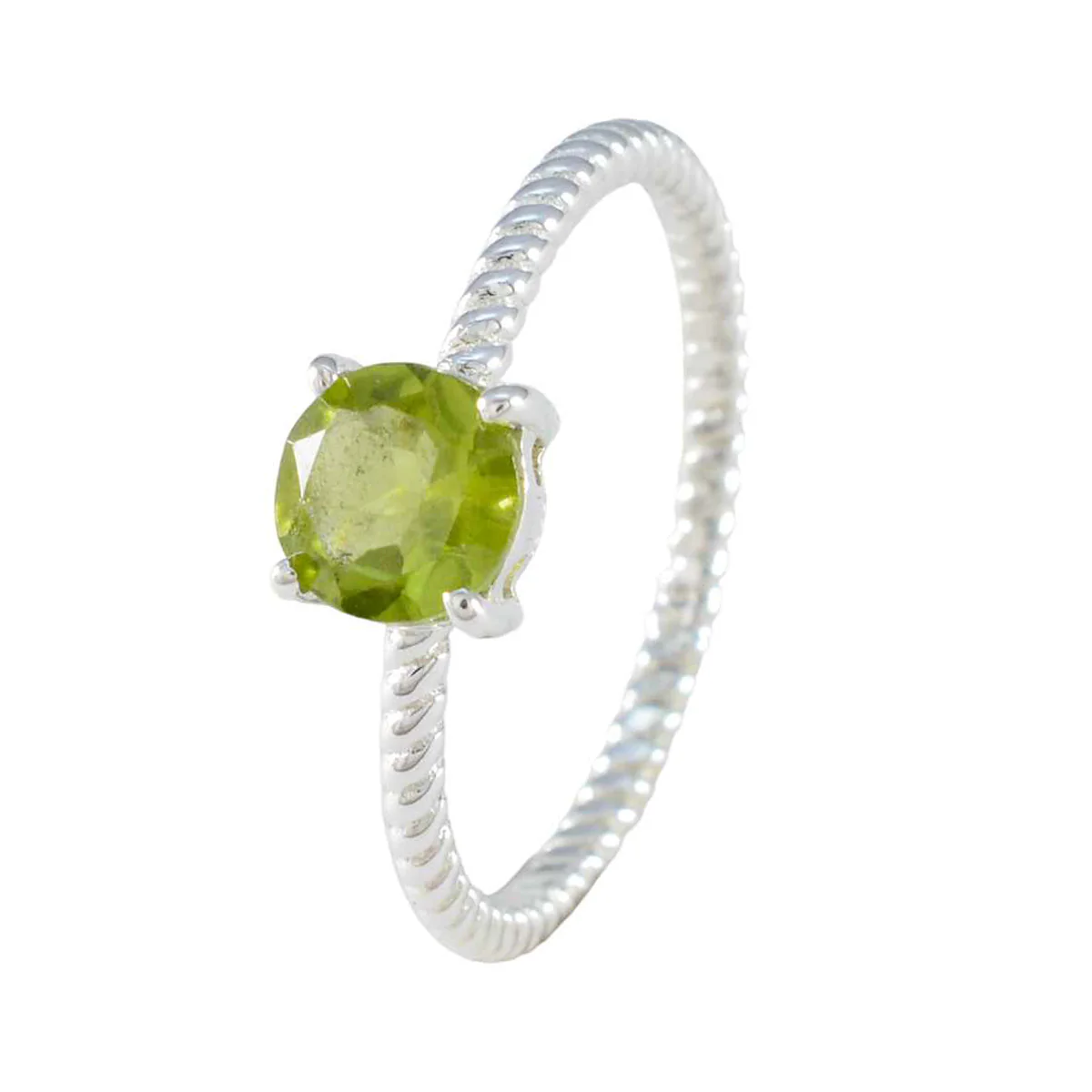 Peridot Solitaire Japanese 925 Silver Green Gems Delicate Twist Ring Jewelry - Image 2