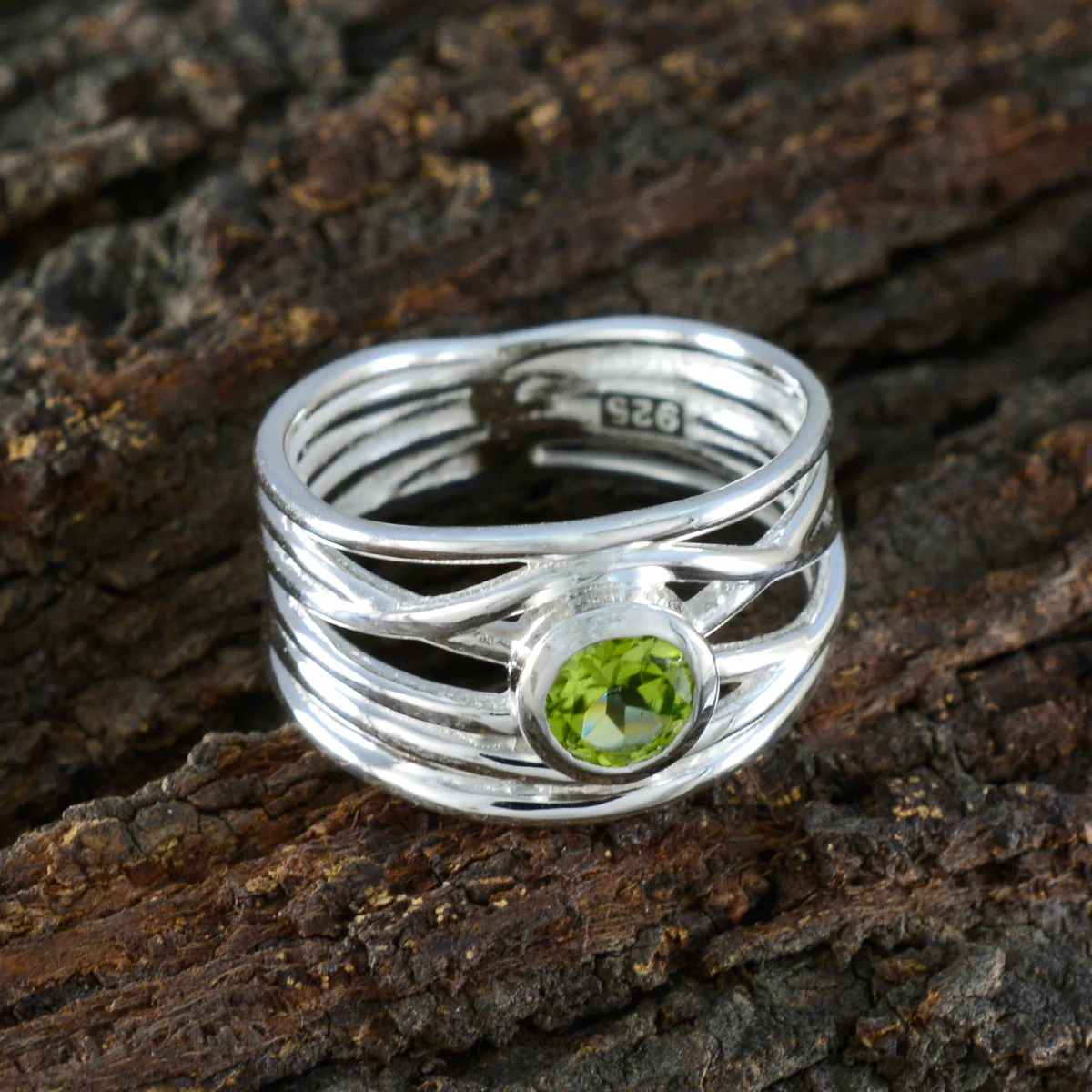 Peridot Solitaire Spanish 925 Silver Green Gemstone Eye-catching Rope-Wire Band Jewellery - Image 3