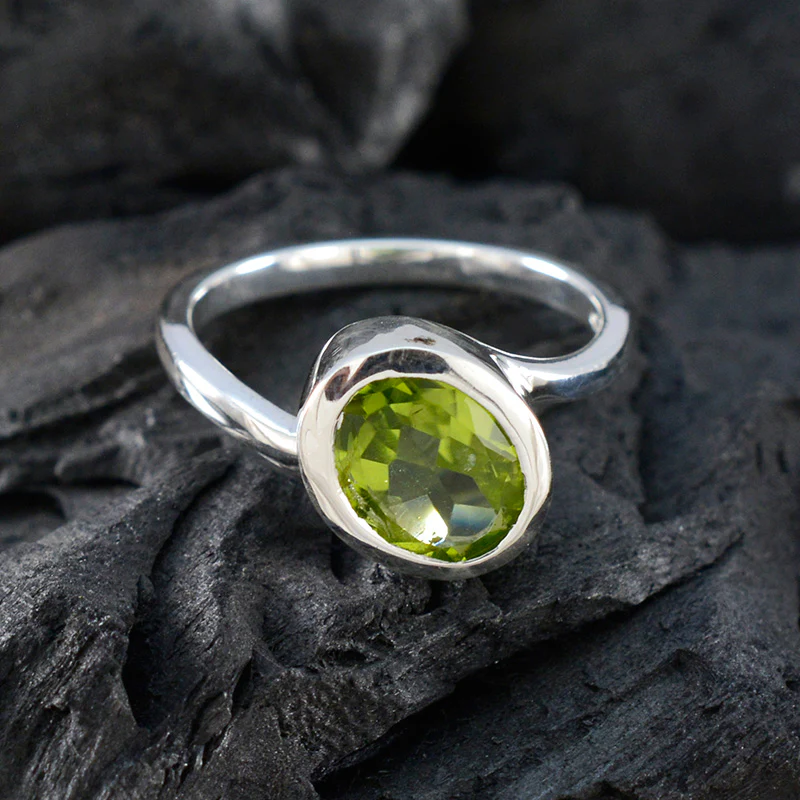 Peridot Solitaire Turkish Sterling Silver Green Gemstones Dainty Abstract Ring Jewelry - Image 4
