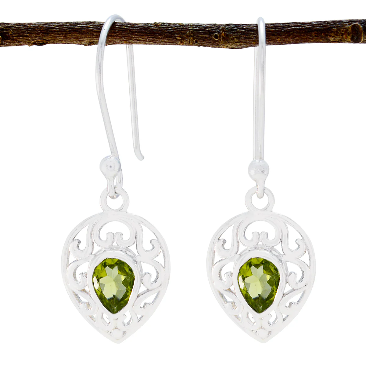 Peridot Spanish Natalia Solitaire Dangle Green 925 Silver Earring