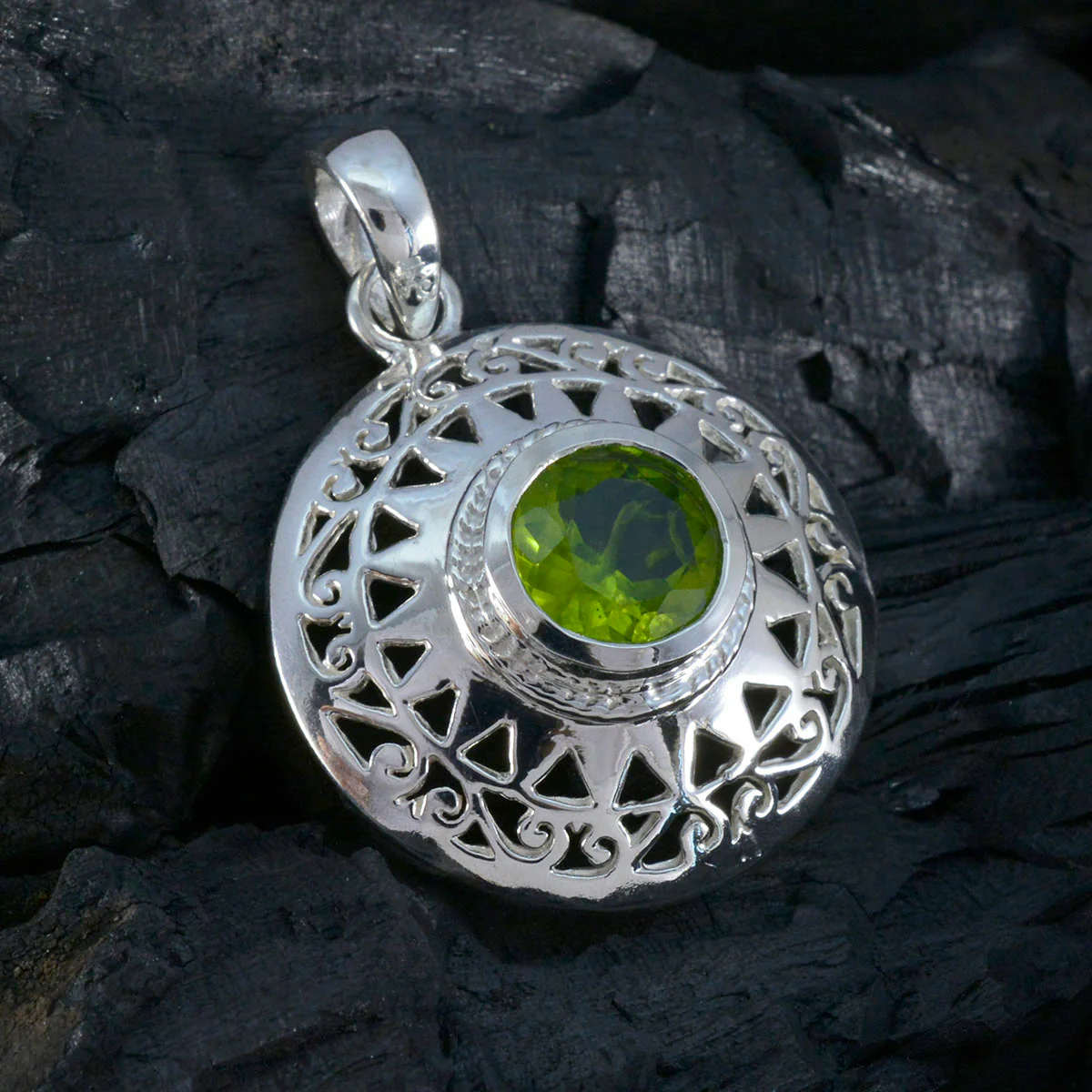 Peridot Statement Italian 925 Silver Solitaire Lucia Vintage Green Pendant Jewelry - Image 3