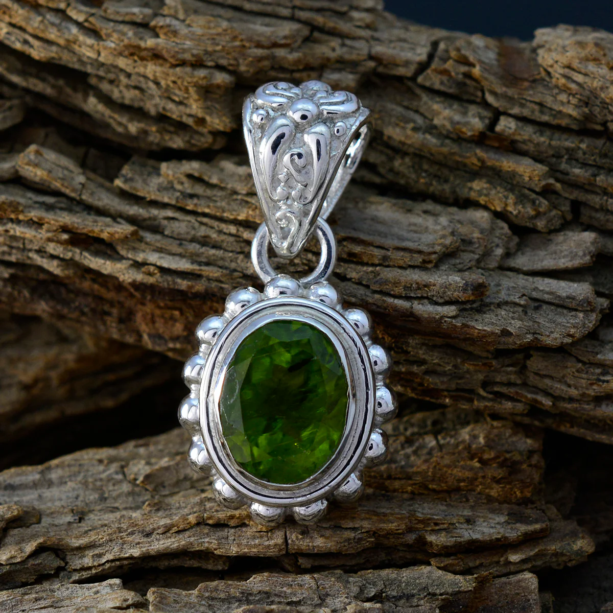 Peridot Tiny American 925 Silver Solitaire María Rope-Wire Green Pendant Jewelry - Image 2