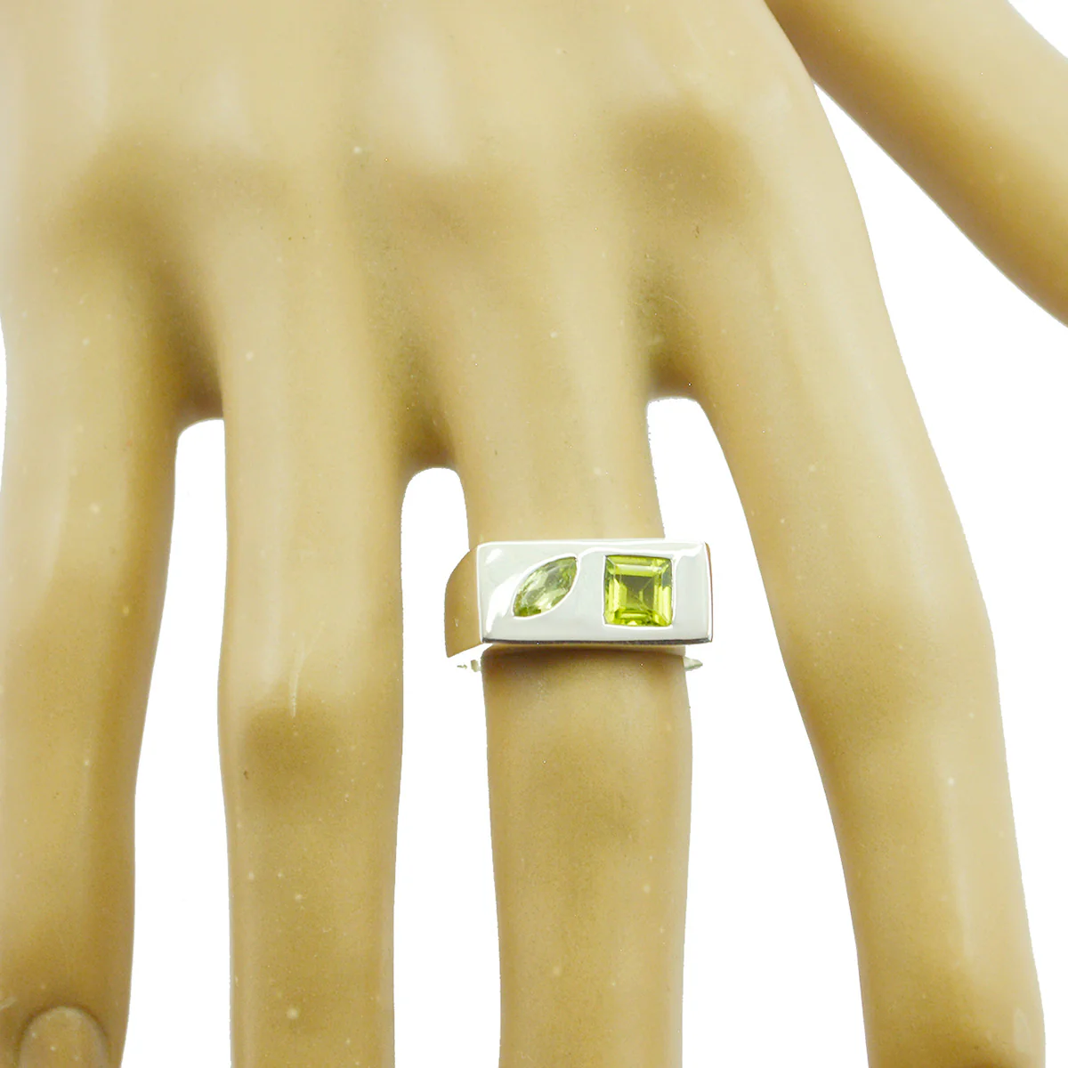 Peridot Toi et Moi Egyptian 925 Sterling Silver Green Gemstones Tiny Trendy Ring Jewelry - Image 2