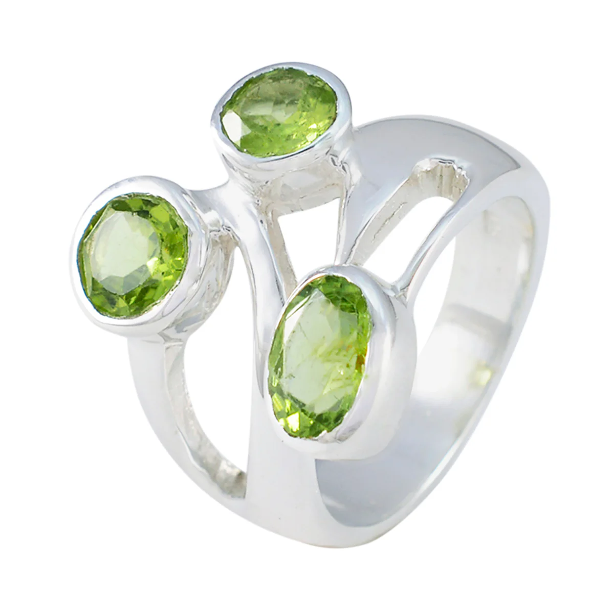 Peridot Trilogy German 92.5 Silver Green Gemstone Classic Boho Ring Jewellery - Image 2