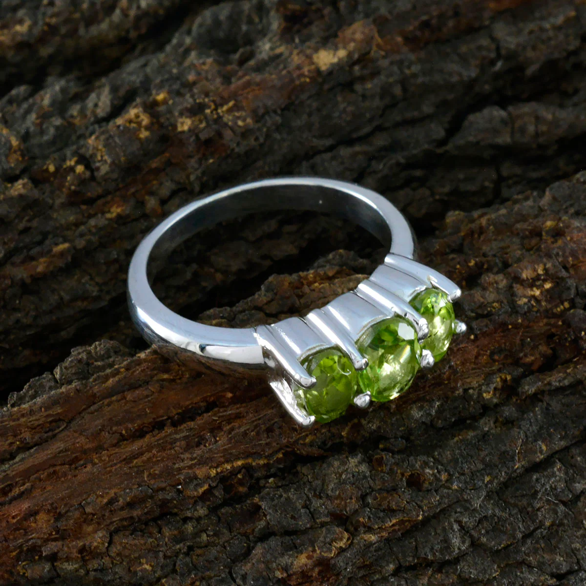 Peridot Trilogy Indian 925 Sterling Silver Green Gemstone Classic Romantic Ring Jewelry - Image 3