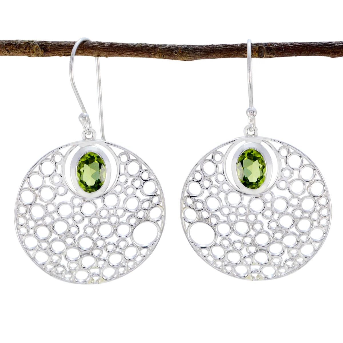 Peridot Turkish Bianca Solitaire Dangle Green Sterling Silver Earring