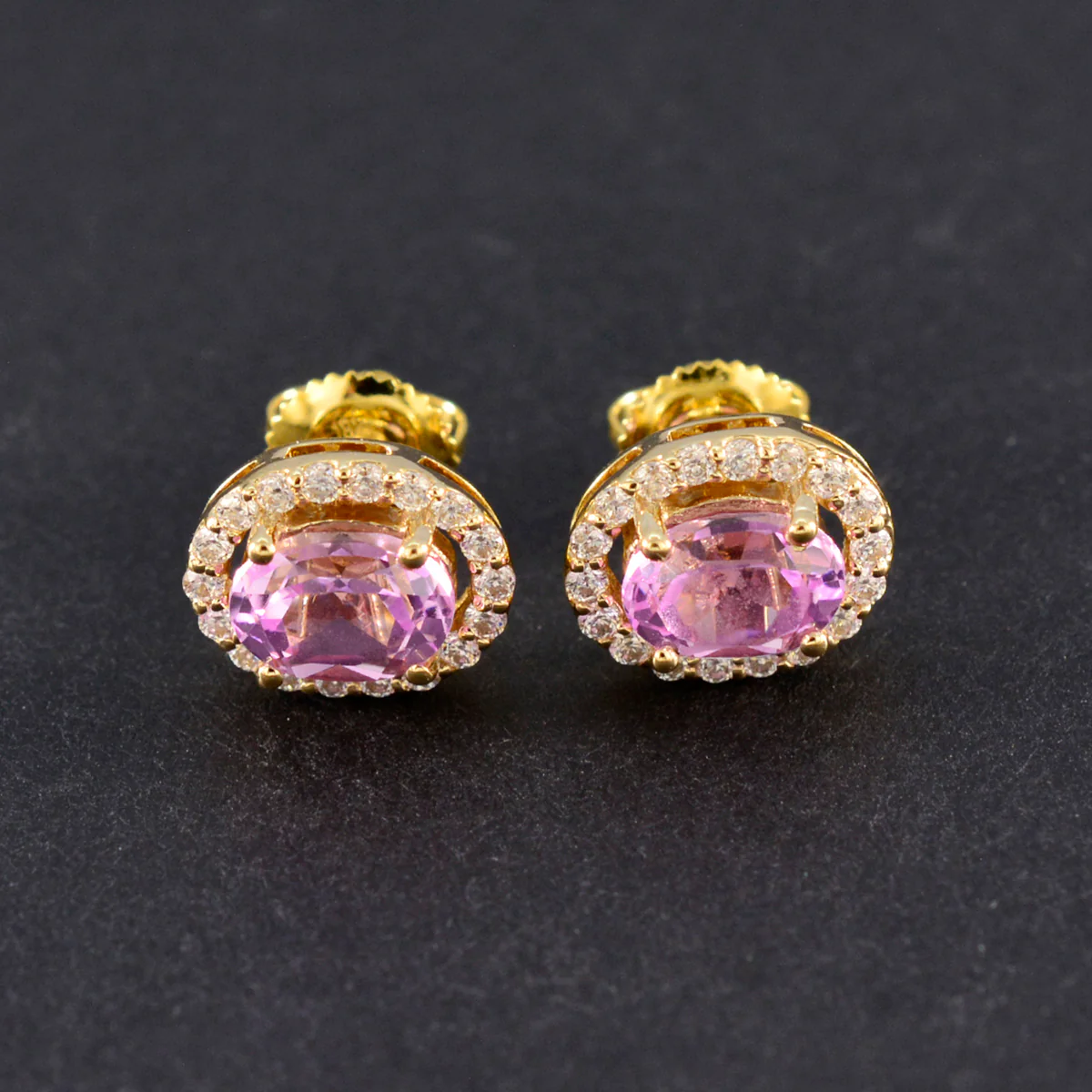 Pink CZ American Fernanda multiple Stud Pink Silver Earring - Image 4
