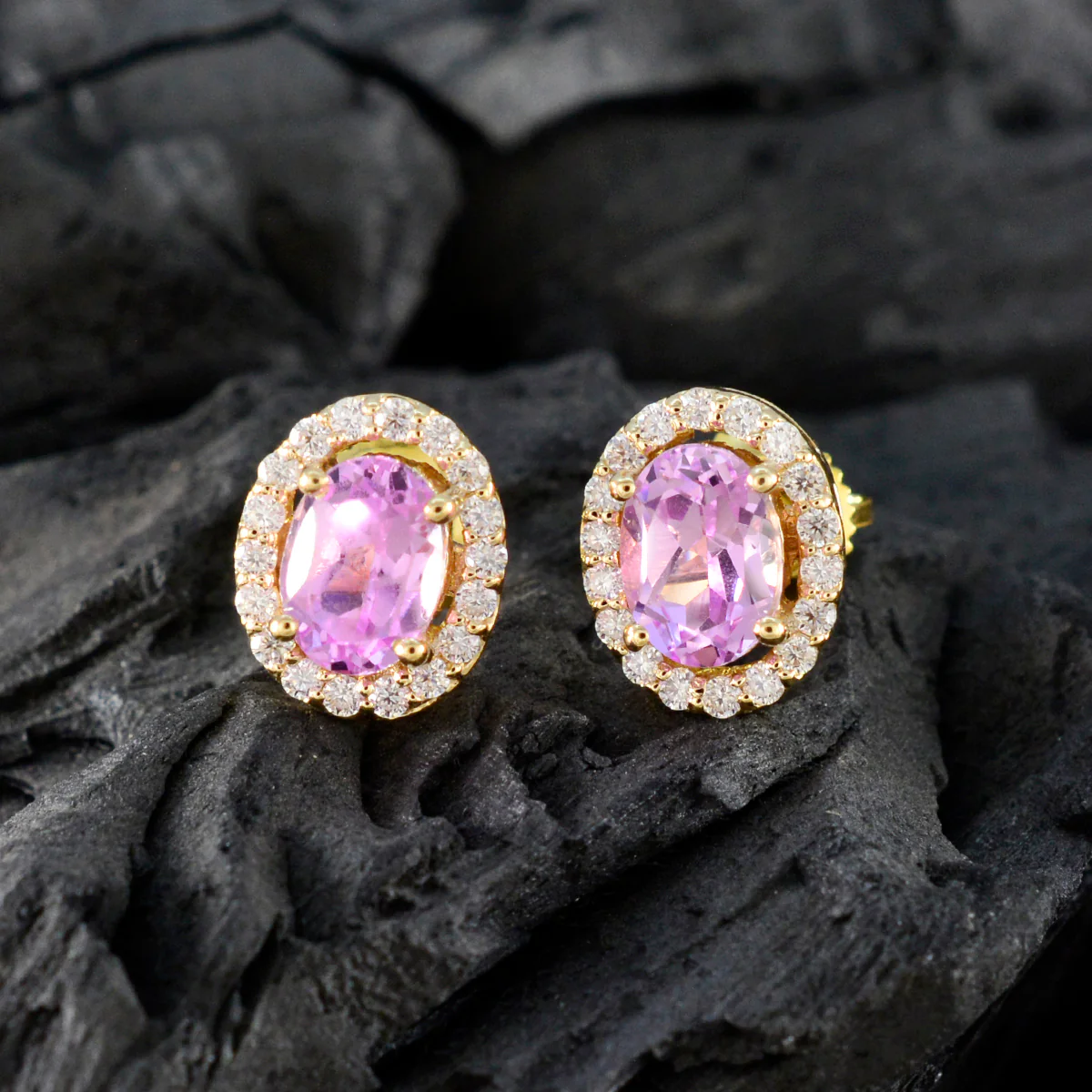 Pink CZ American Fernanda multiple Stud Pink Silver Earring - Image 5