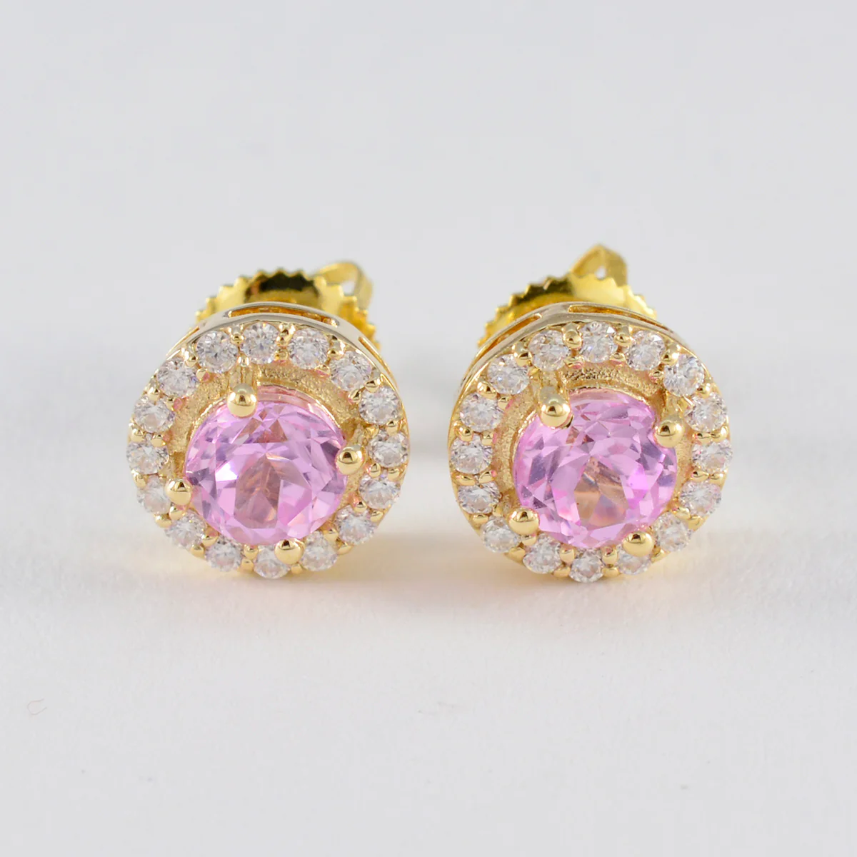 Pink CZ American Lourdes multiple Stud Pink 925 Silver Earring - Image 3
